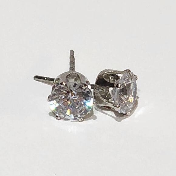 Silver Round Cut Brilliant Cubic Zirconia 2 CTW Stud Earrings - Picture 2 of 11